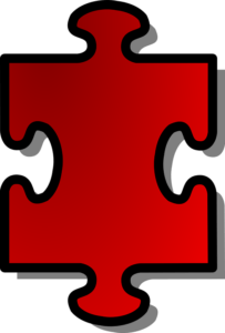 red jigsaw puzzle piece with 2 opposite tabs, 2 opposite blanks